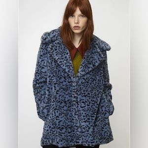 Compania Fantastica Blue Cheetah/Leopard Print Faux Fur Jacket